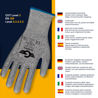 Schnittschutzhandschuhe - Schnittfeste Arbeitshandschuhe aus Spezialgarn - PU beschichtet