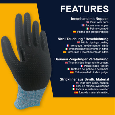 Schnittschutzhandschuhe - Nitril beschichteter Arbeitshandschuh mit Noppen