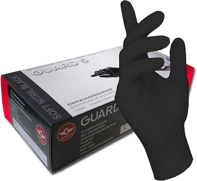 100 Stck. Einweghandschuhe von GUARD 5 - schwarze Nitril-Handschuhe puderfrei