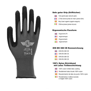 GUARD 5 -(5 Paar) Nyloflex Arbeitshandschuhe-Latex beschichteter Nylon Handschuh