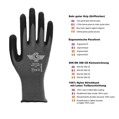 GUARD 5 -(5 Paar) Nyloflex Arbeitshandschuhe-Latex beschichteter Nylon Handschuh