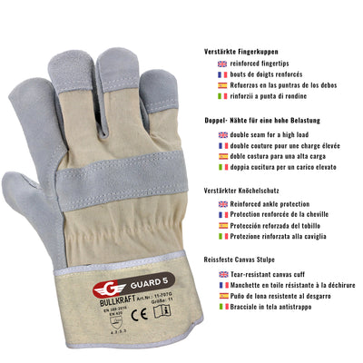 GUARD 5 - robuste Rindspalt-Leder Arbeitshandschuhe Bullkraft I